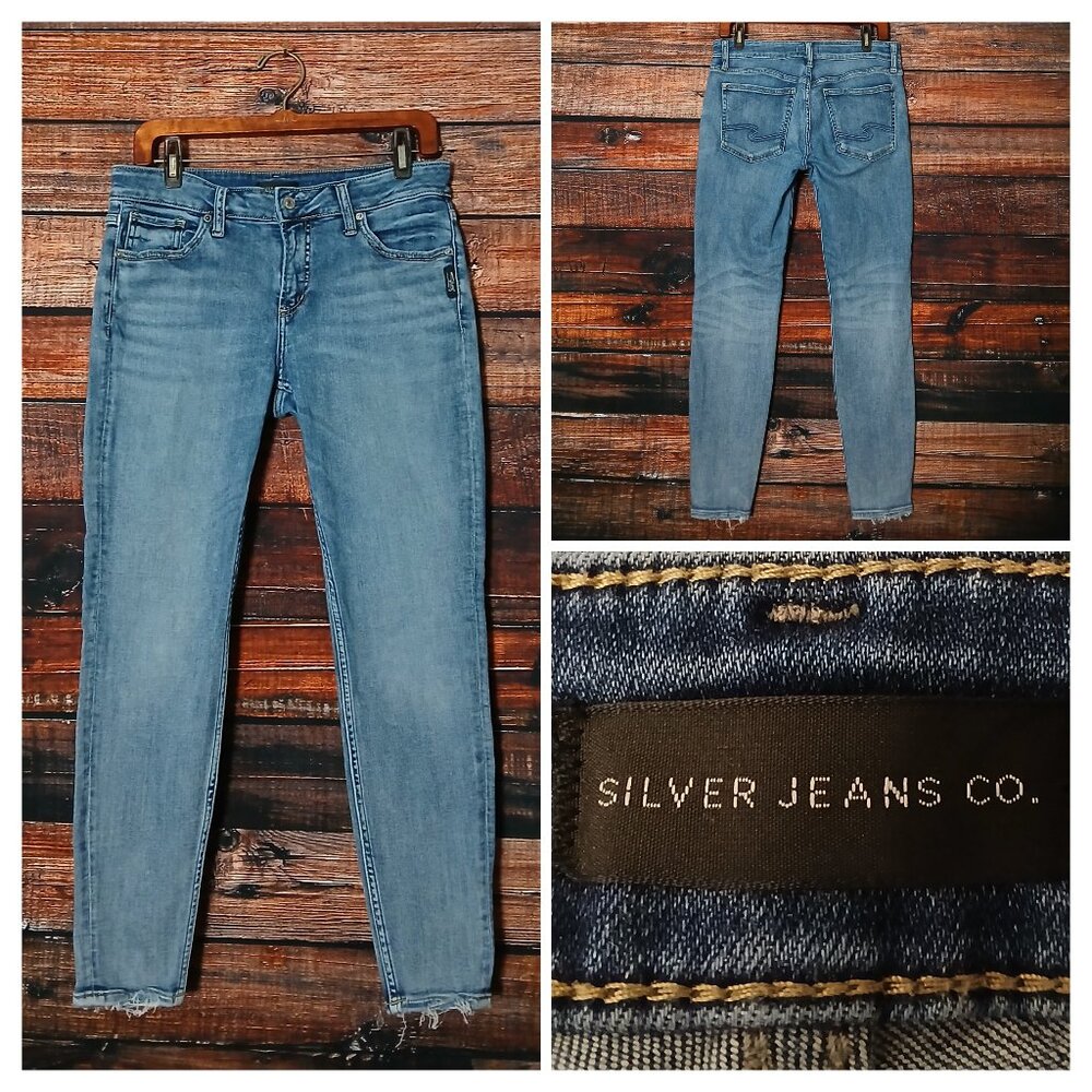 Silver Jeans 30 Avery Skinny Ankle Mid Rise Blue Denim Stretch